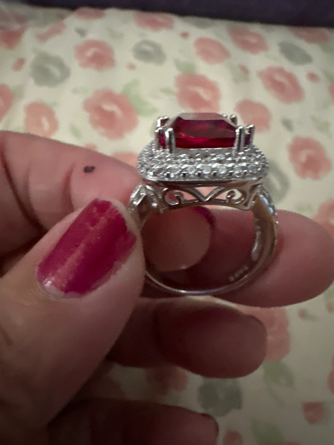 Women's Silver Tone Ring with Red Stone - photo 2
