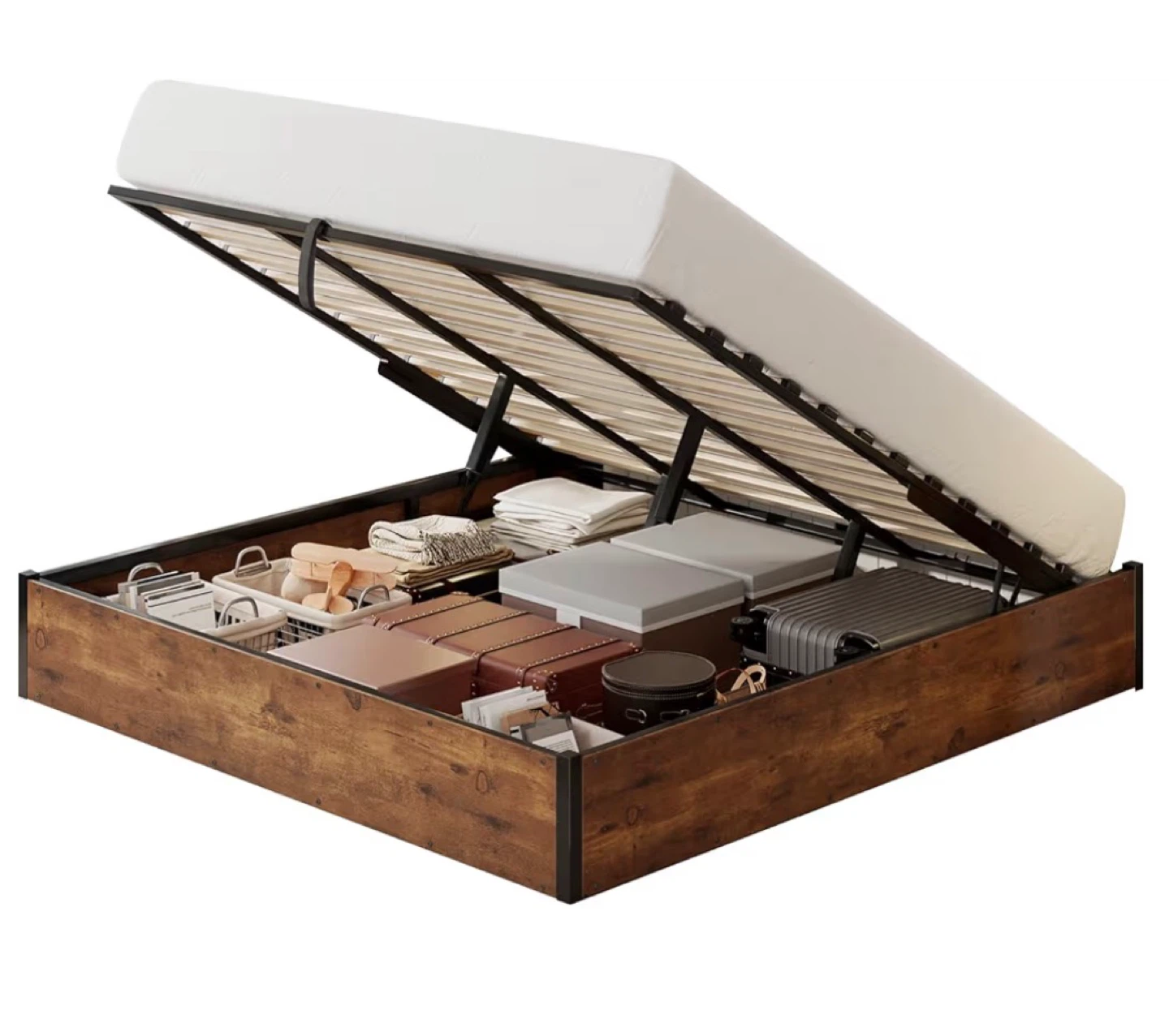 Queen Size Lift Up Storage Platform Bed Frame