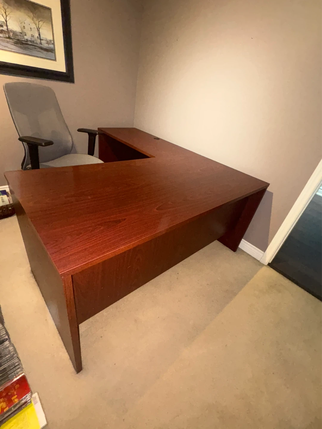 L-Shaped Desk with Matching Filing Cabinet