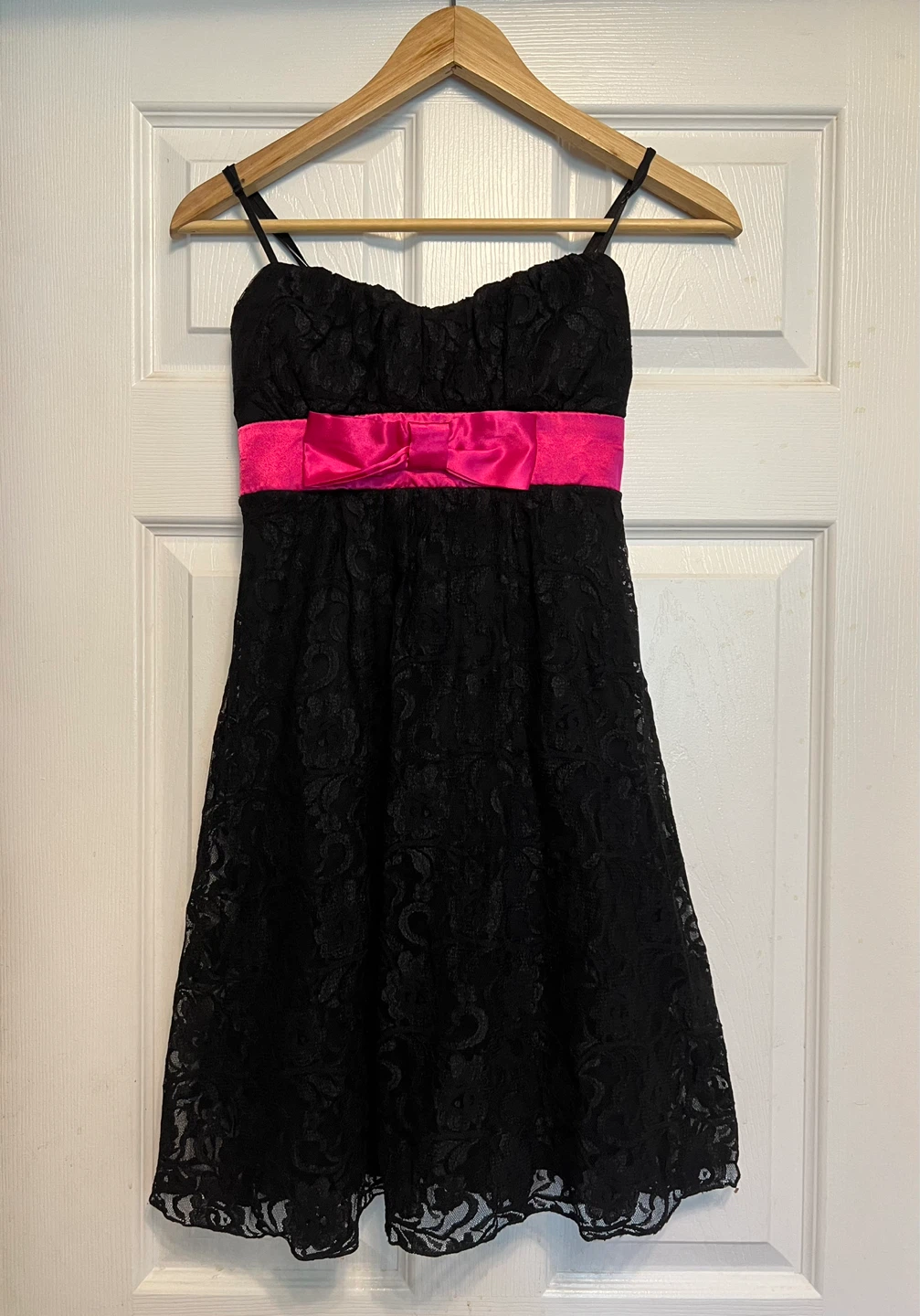 Black Lace Dress with Pink Bow- Small