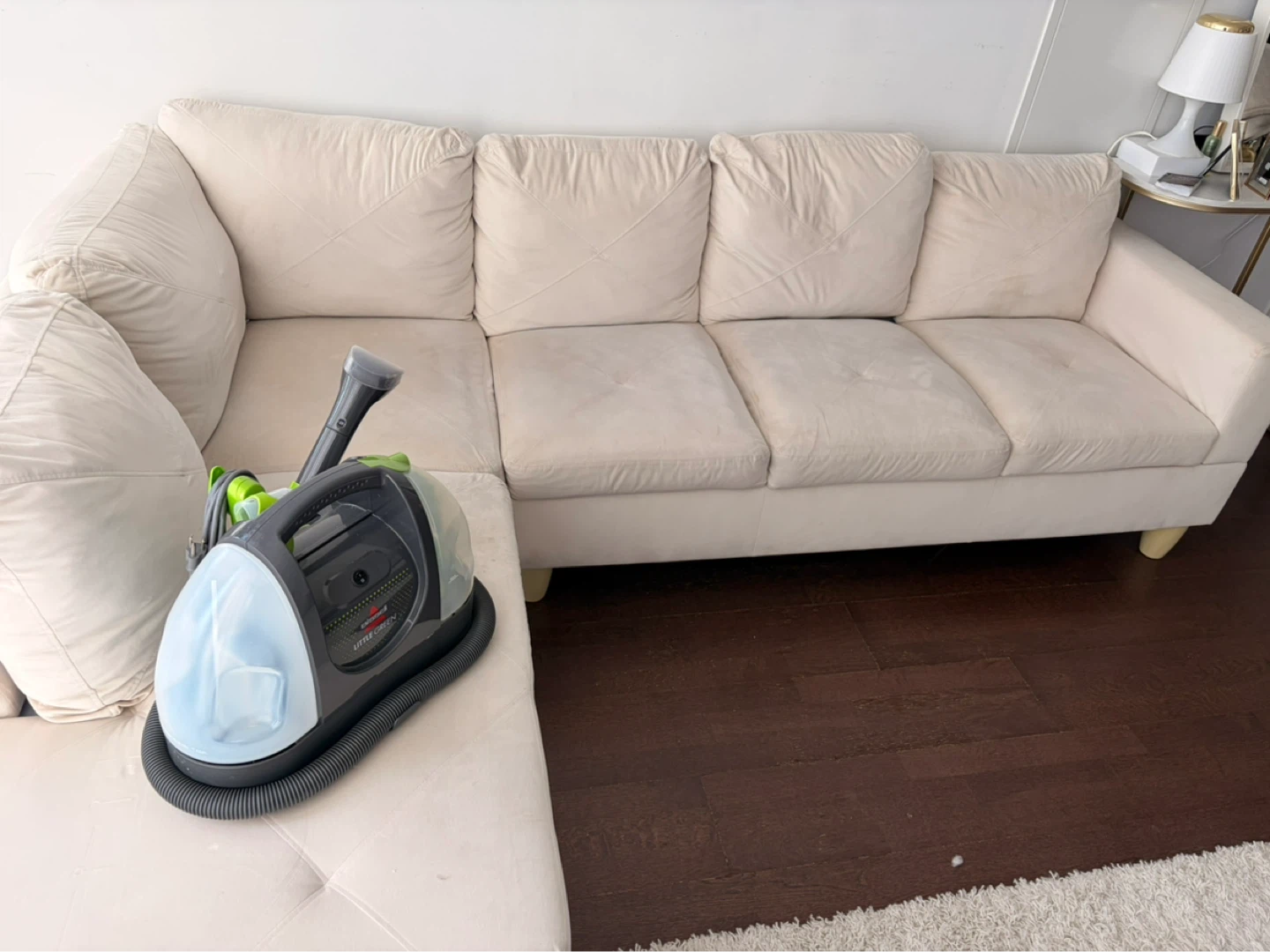L-Shaped Sectional Sofa + Couch Vacuum Cleaner