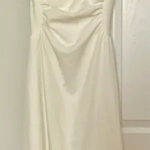 Cream Spaghetti Strap Ruched Midi Dress