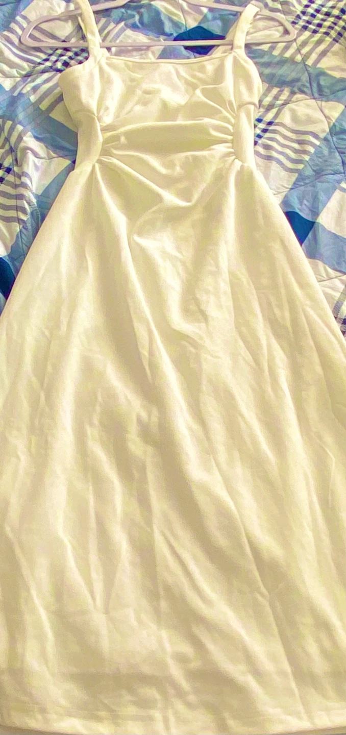 Cream Spaghetti Strap Ruched Midi Dress - photo 2