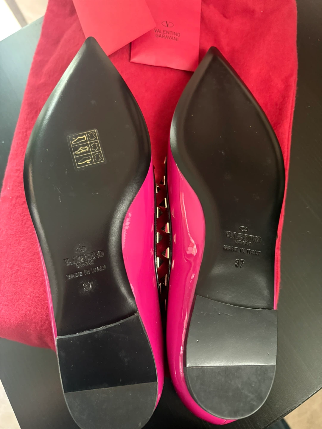 Valentino Rockstud Pointed Toe Flats - Pink Patent Leather - photo 2