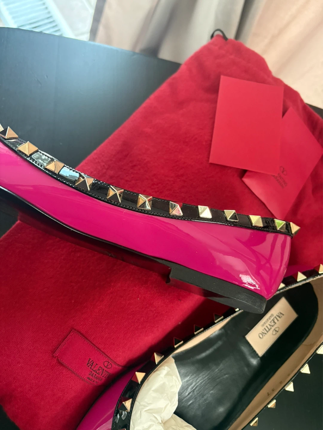 Valentino Rockstud Pointed Toe Flats - Pink Patent Leather - photo 4
