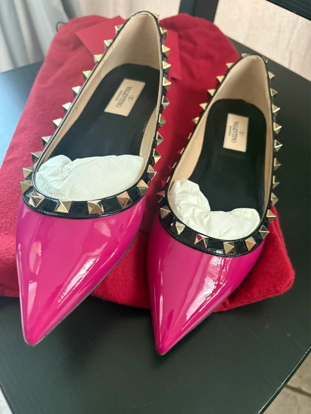 Valentino Rockstud Pointed Toe Flats - Pink Patent Leather - photo 3