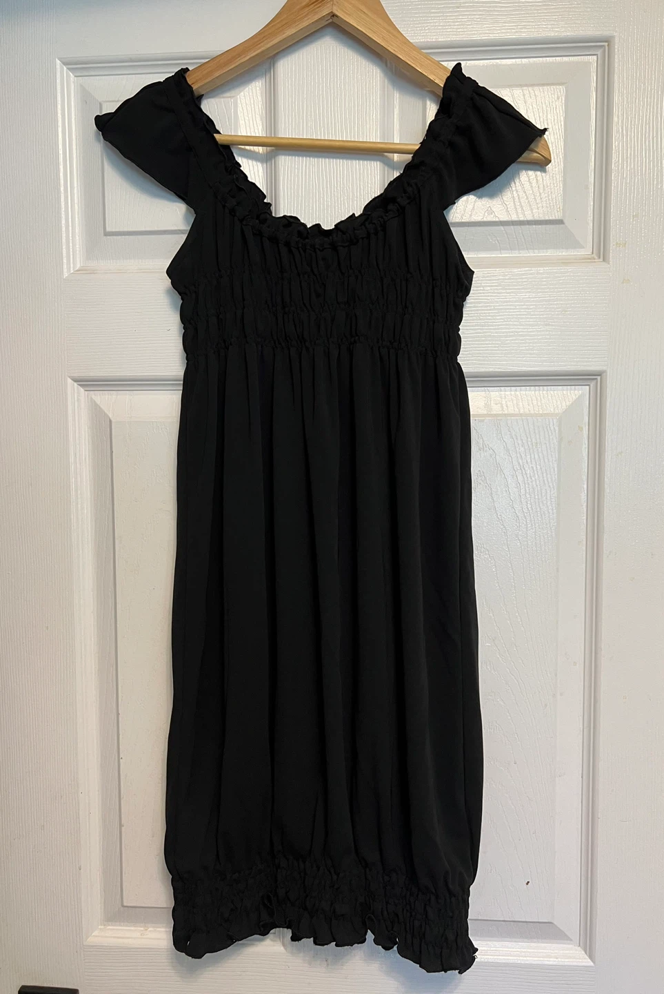 Black Off-the-Shoulder Smocked Dress