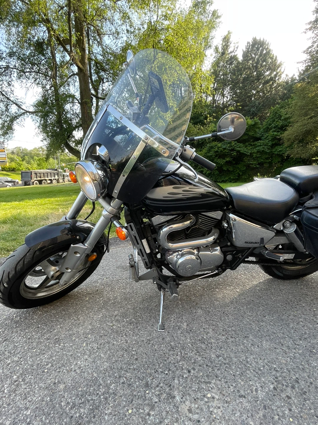 Suzuki Motorcycle with Windshield and Saddlebags