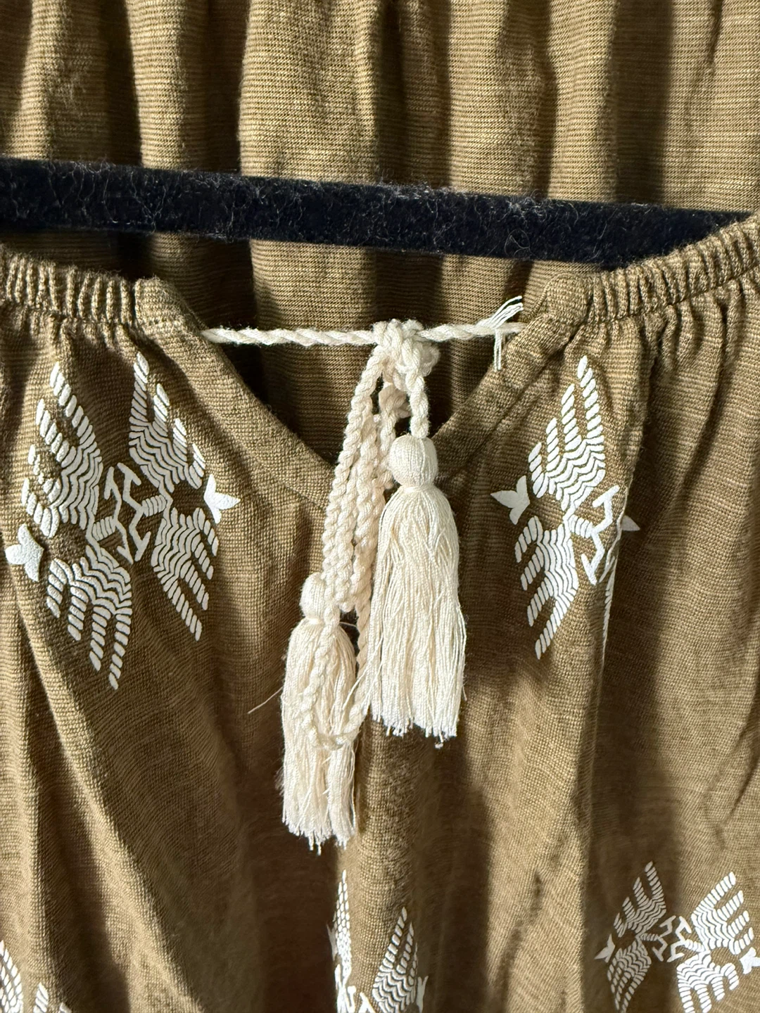 Brown embroidered peasant blouse with tassels size M - photo 2