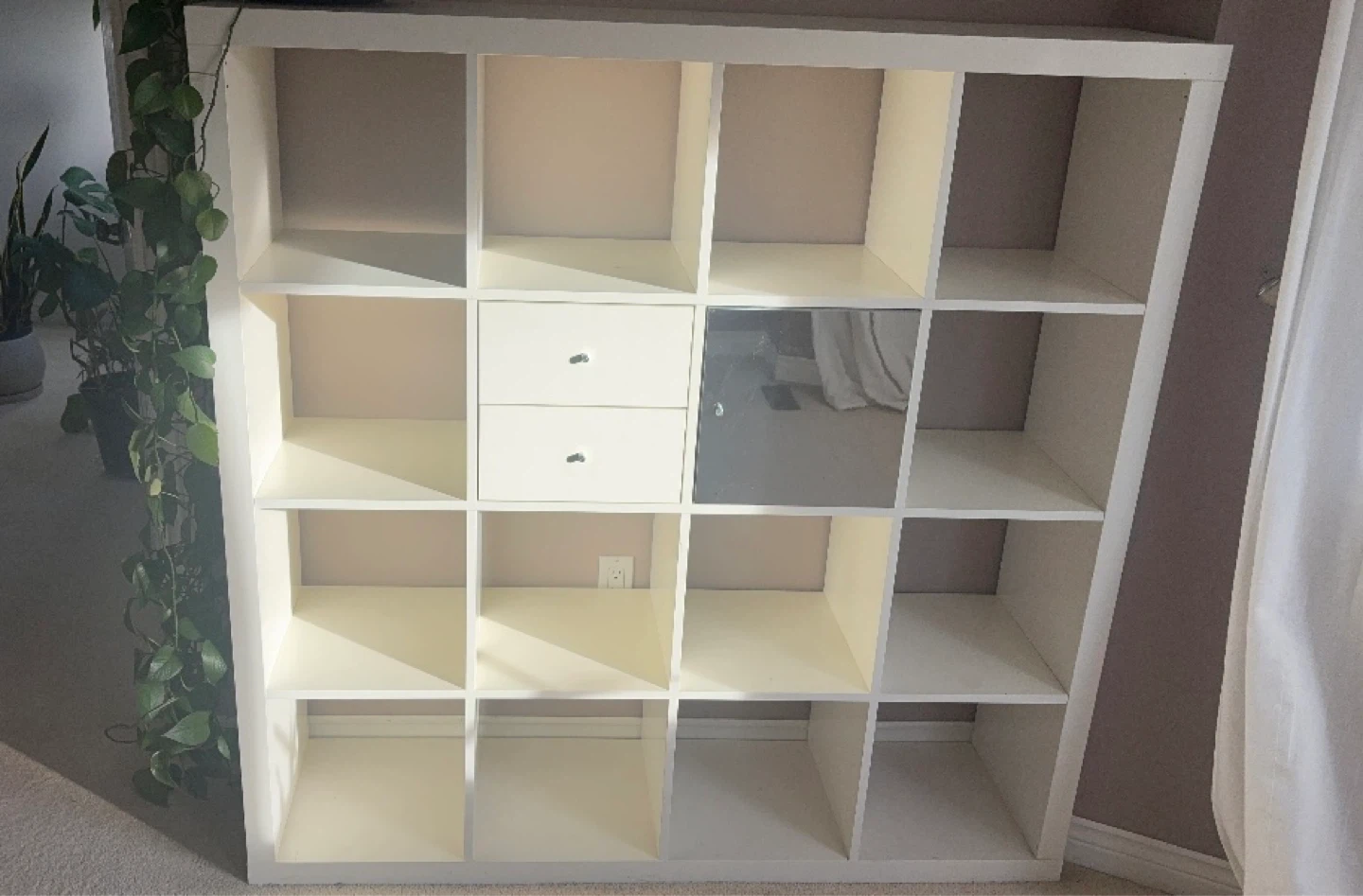 White cube storage shelf with drawers