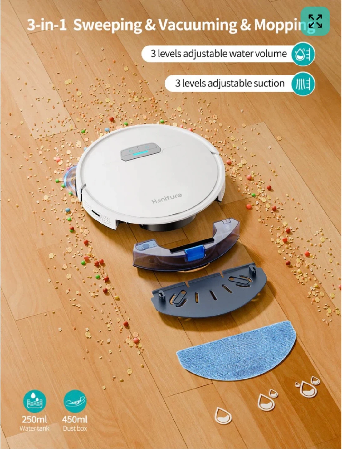 Brand new Honiture Robot Vacuum, Sweeping and Mopping, 4000Pa - photo 4