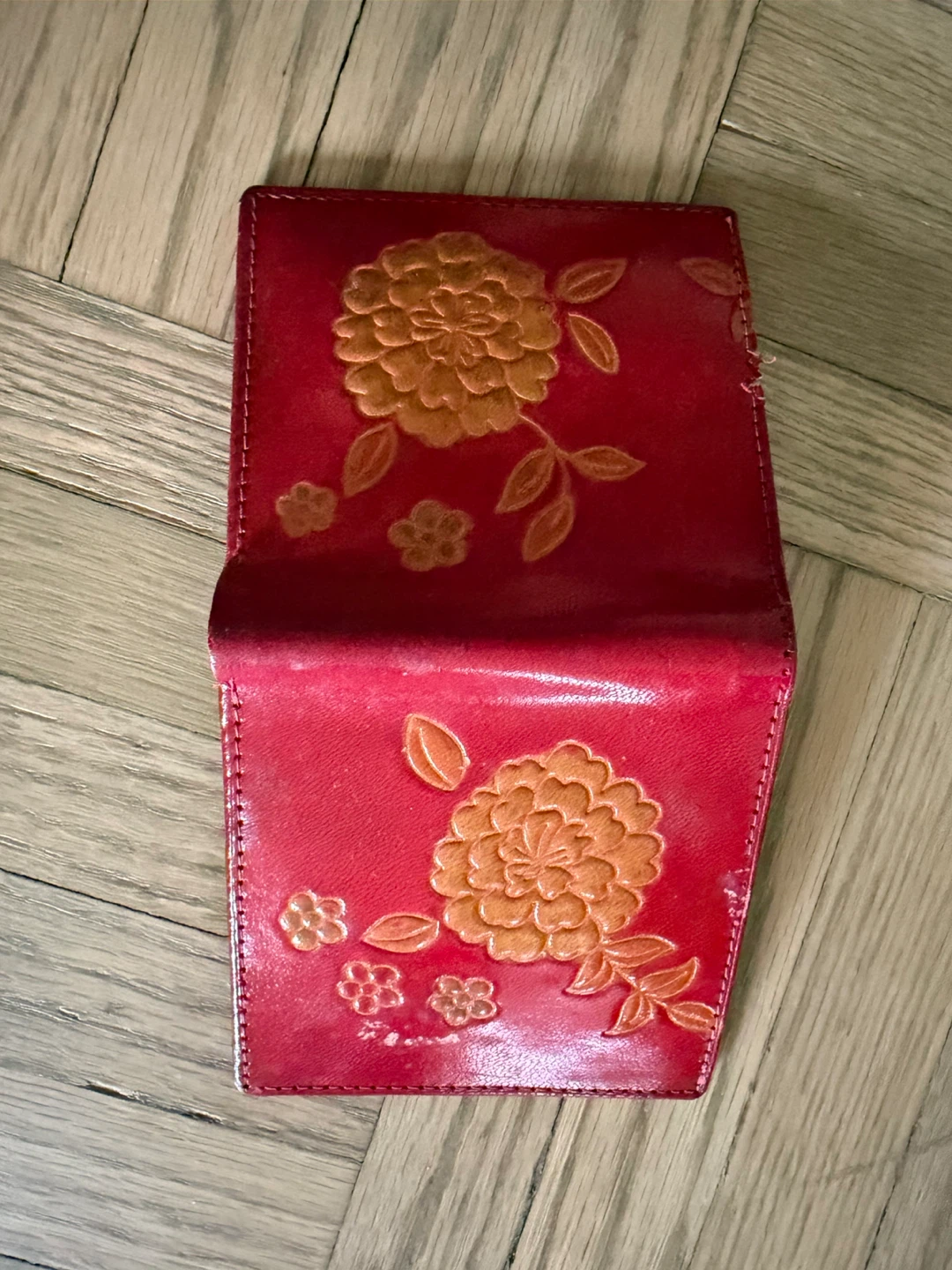 NEW Mexican Red Leather Wallet with Floral Embossing - photo 2