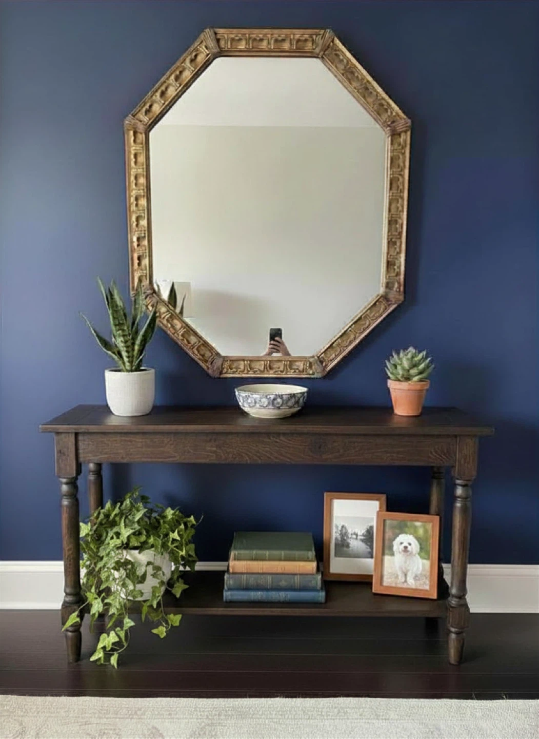 Octagonal Gold Mirror with Ornate Frame