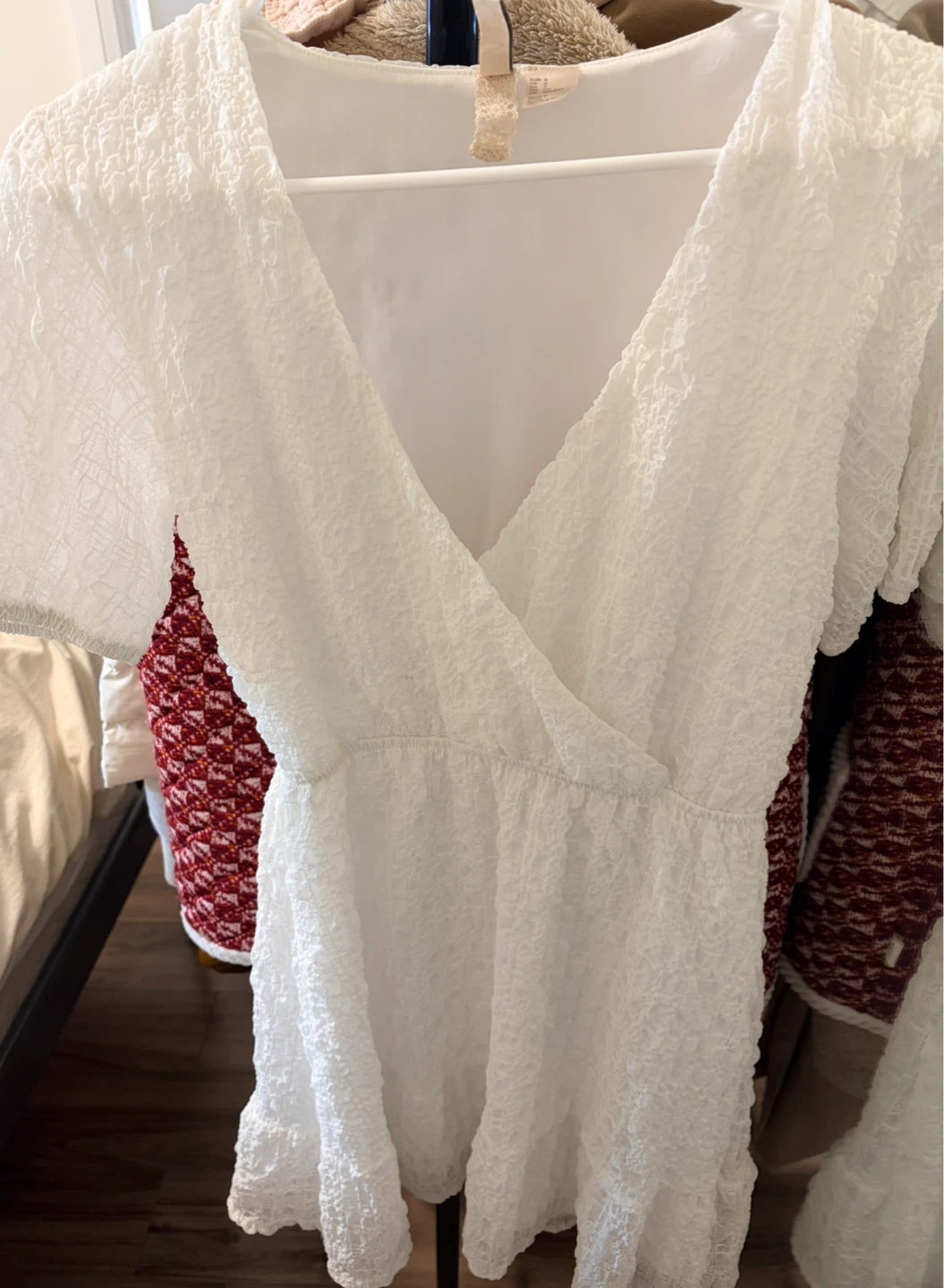 H&M White Textured V-Neck Dress - Size S