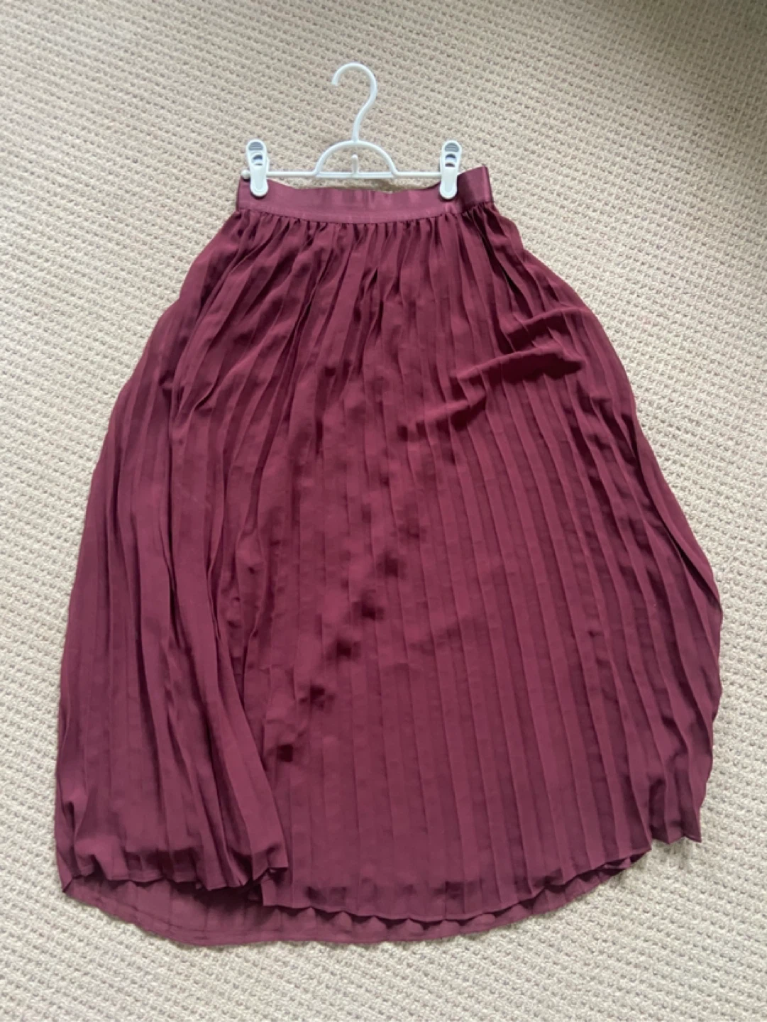 Pleated Midi Skirt - Olive Green and Burgundy - photo 2