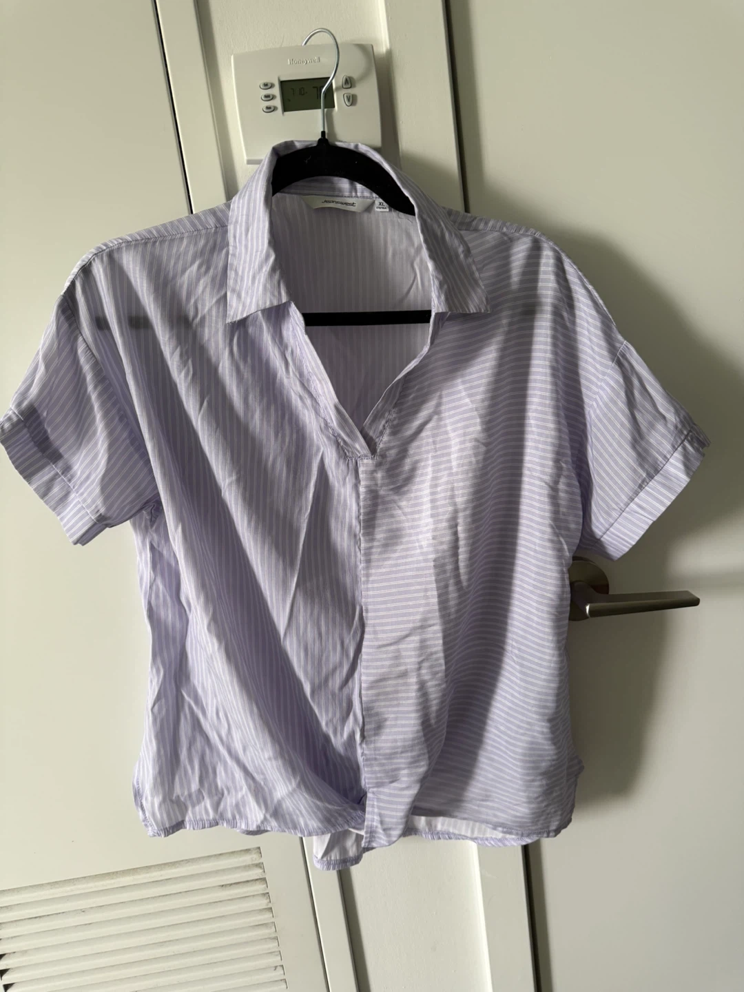 Short Sleeve Striped Button-Up Shirt size L