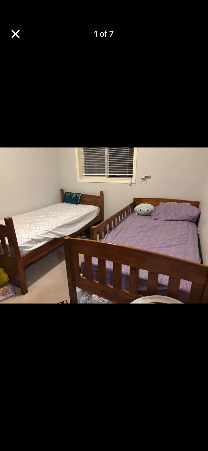 2 Wooden single Bed Frame with slats