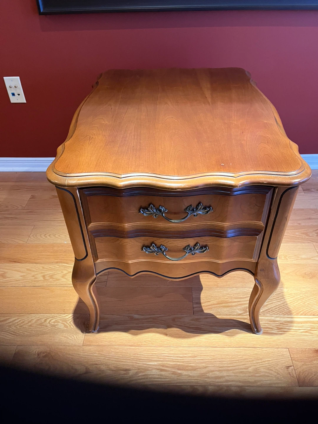 Vintage Wooden Side Table with 2 Drawers