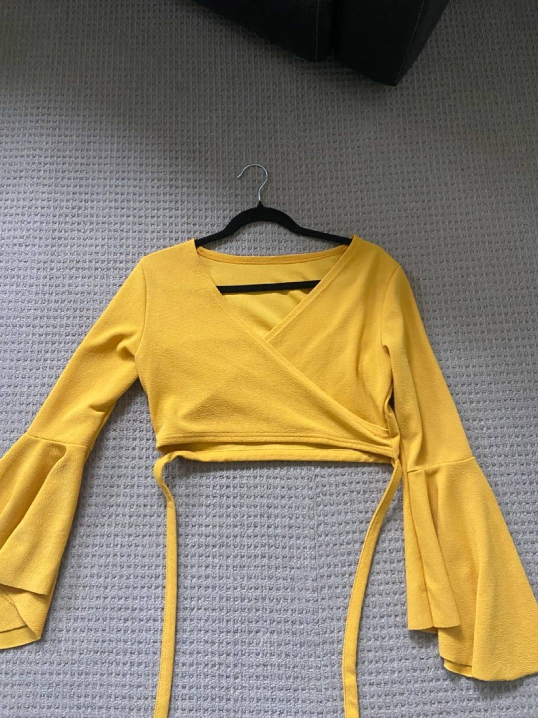 Yellow Bell Sleeve Wrap Crop Top