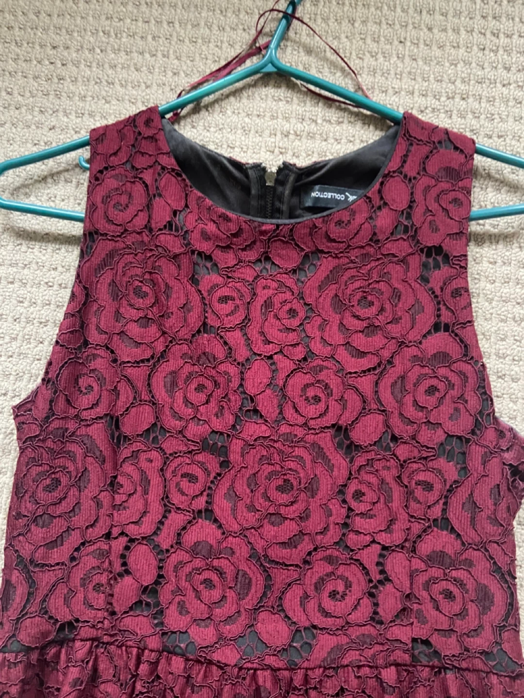 Burgundy Rose Lace Dress with Black Trim - photo 2