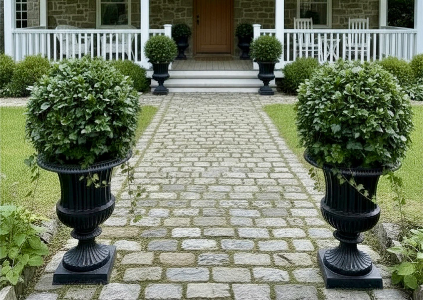 20” black cast iron urns (2)