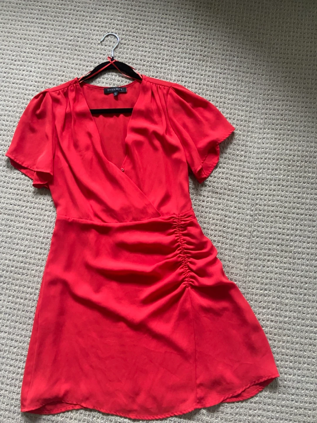 Dynamite Red Ruched Wrap Dress