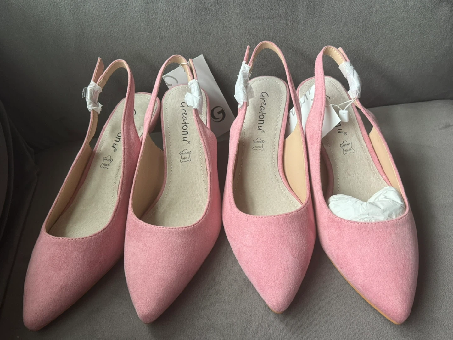 Gretasonu Pink Suede Slingback Heels