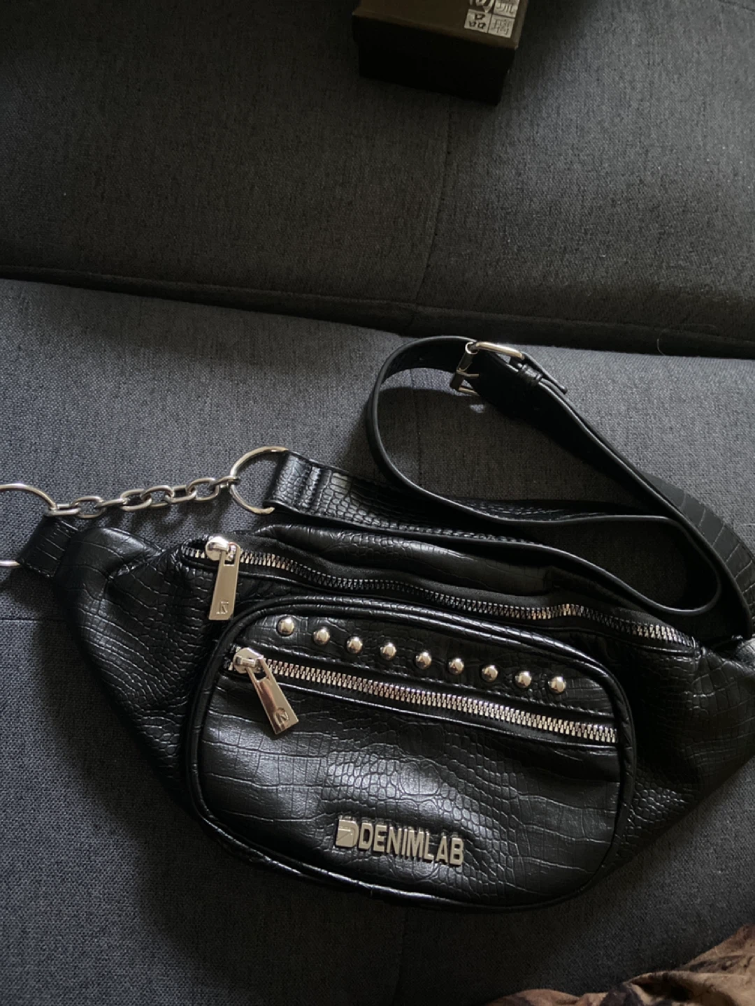 DENIMLAB Black Croc Faux Leather Fanny Pack with Studs - photo 3