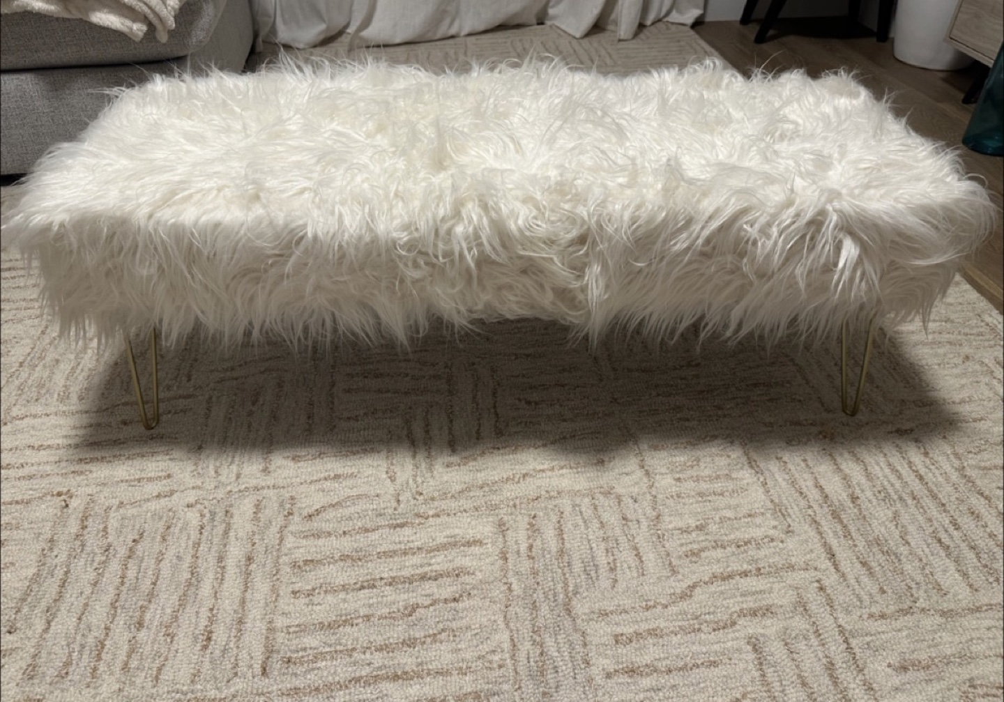White Faux Fur Bench Ottoman - photo 2