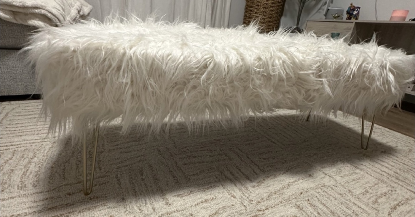 White Faux Fur Bench Ottoman - photo 3