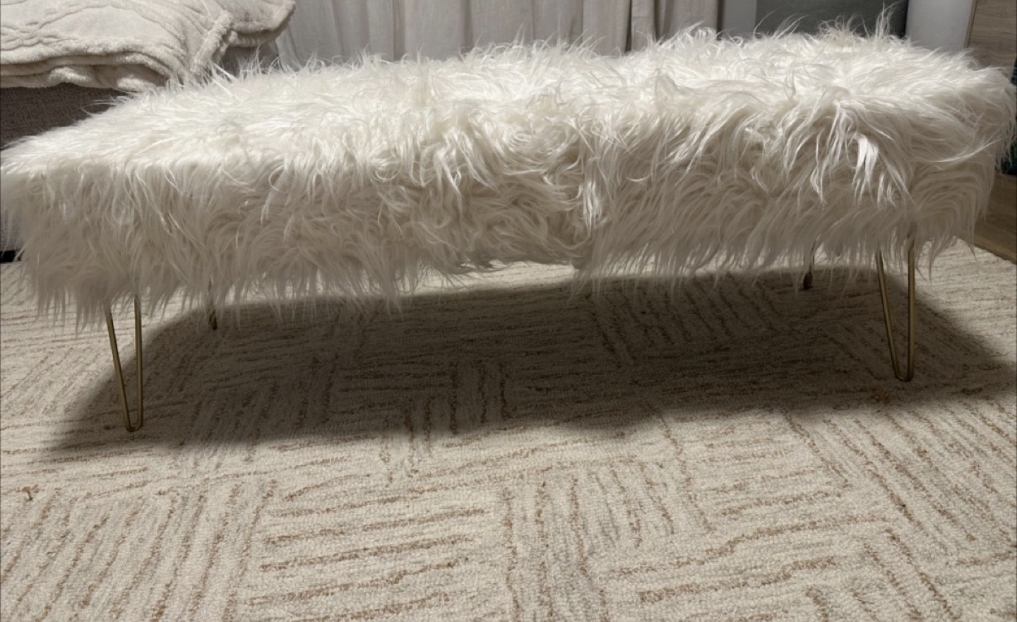 White Faux Fur Bench Ottoman