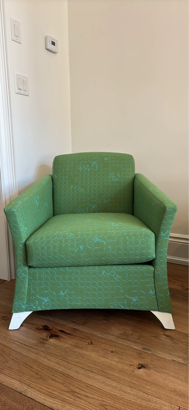 NEW Green Accent Chair with Blue Pattern