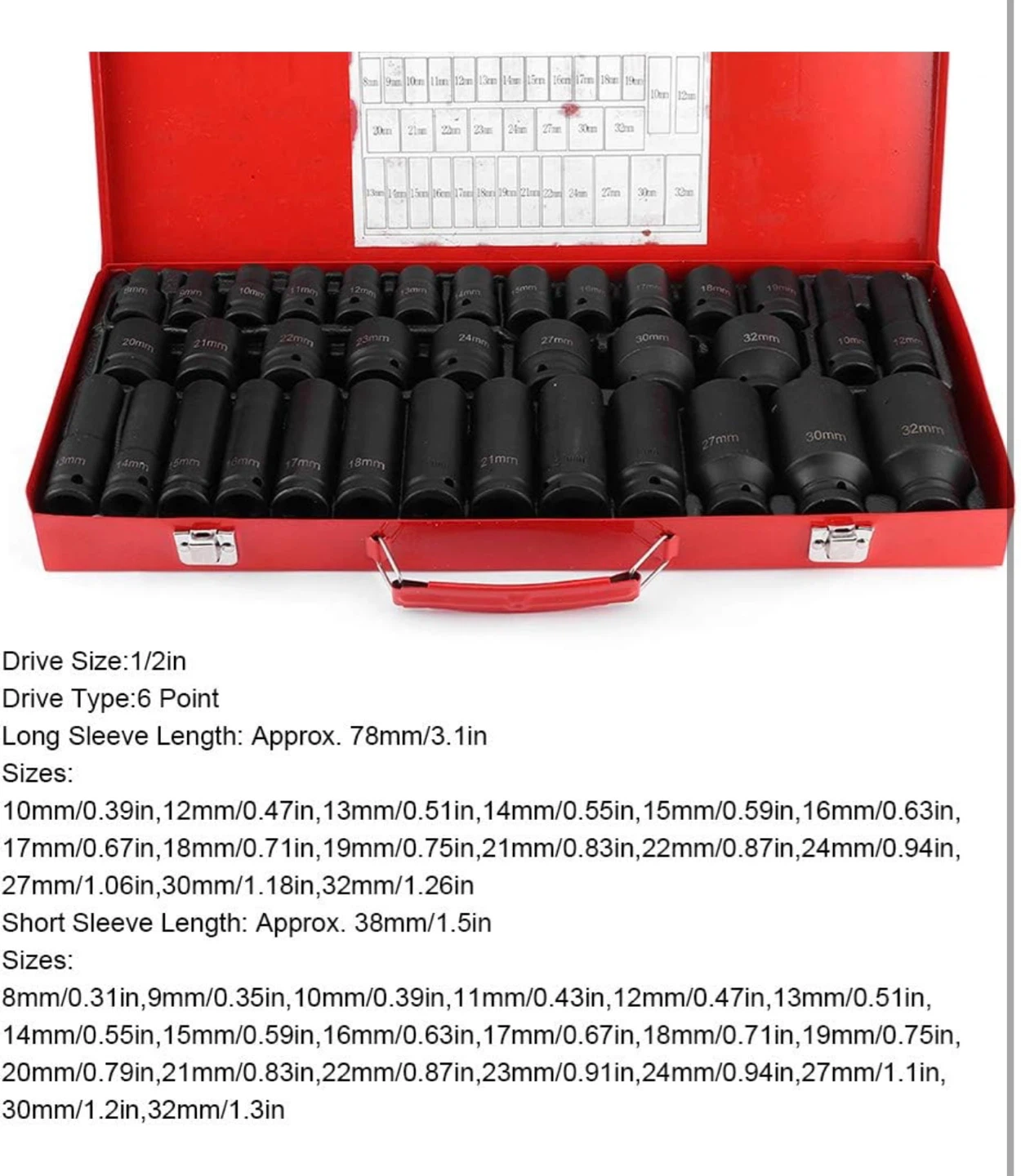35 piece 1/2" DR Air Impact Socket Set - photo 2