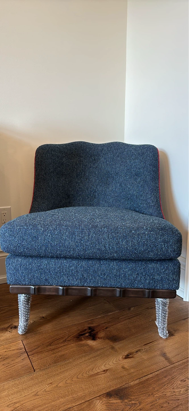 NEW Blue accent chair with red piping