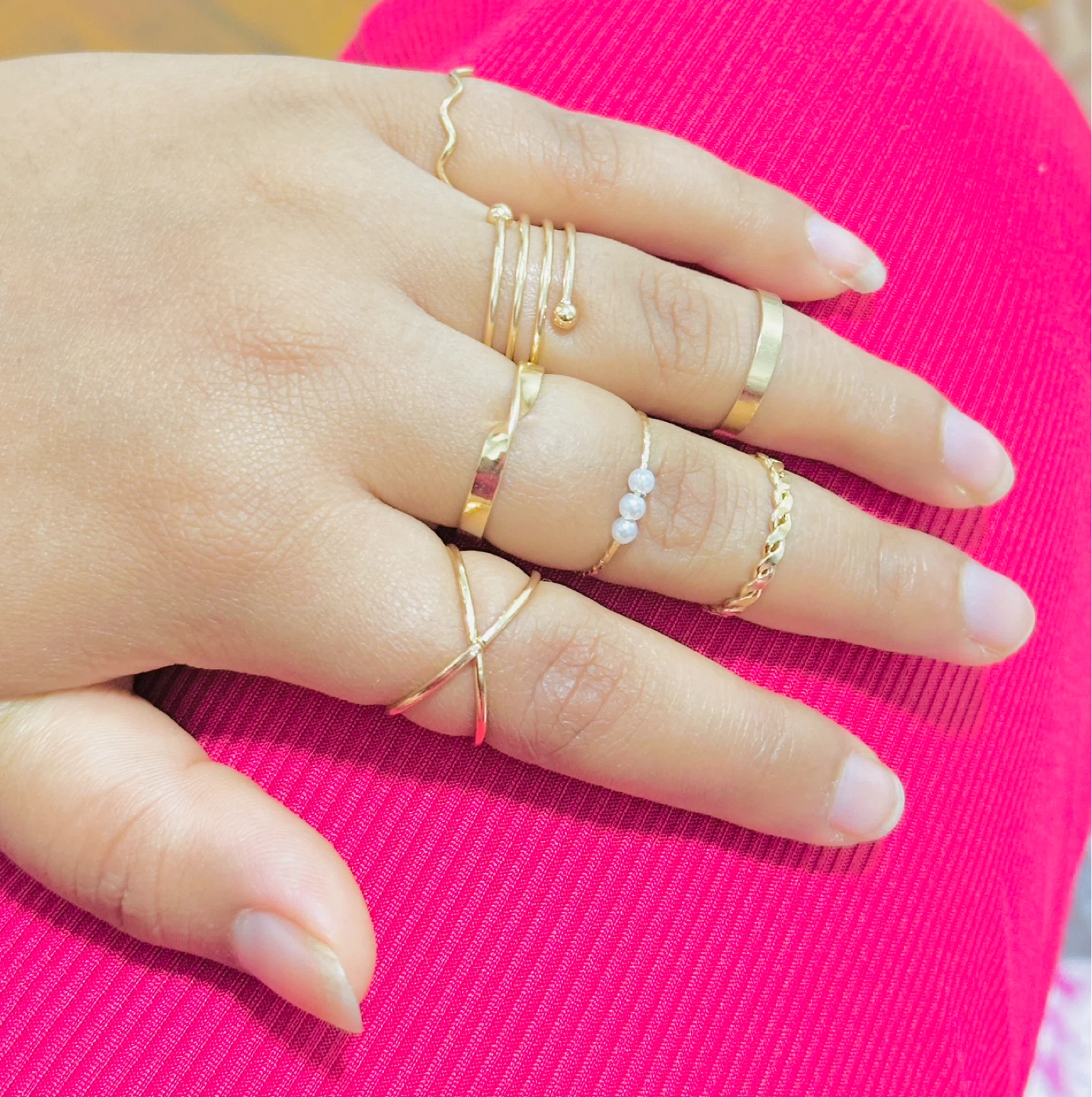 Set of 8 Gold Tone Midi Rings