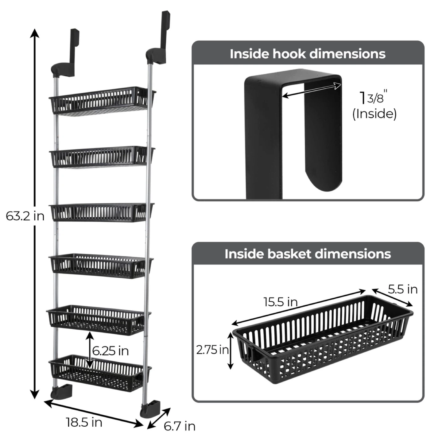 Over-the-Door 6-Tier Storage Rack with Baskets