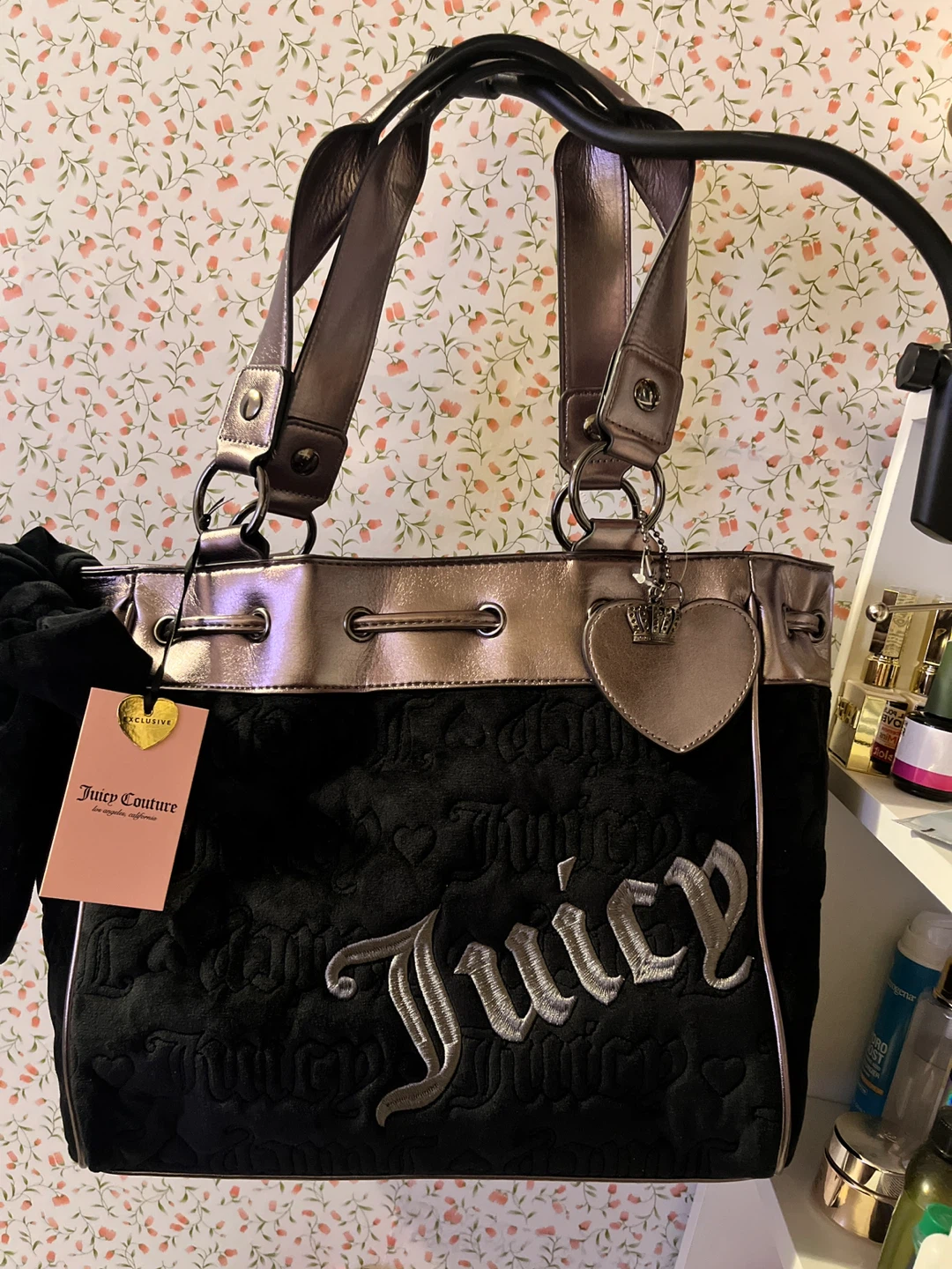 Exclusive JUICY COUTURE Dreams Tote Blk Licorice Gunmetal W/ Bow