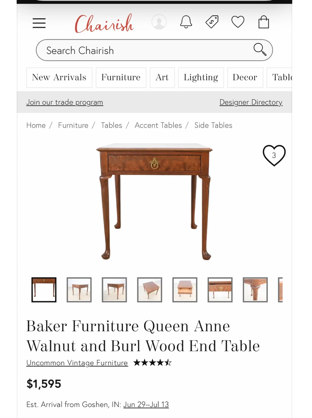Antique Baker Furniture Queen Anne Walnut Wood End Table - photo 4