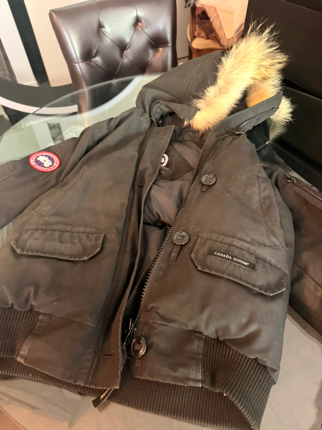 Canada Goose Black Bomber Jacket with Fur Hood