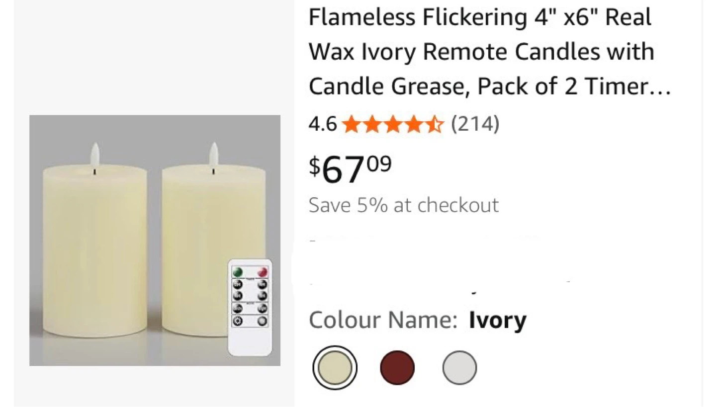 New Flameless Flickering 4" x6" Real Wax Ivory Remote Candles - photo 5