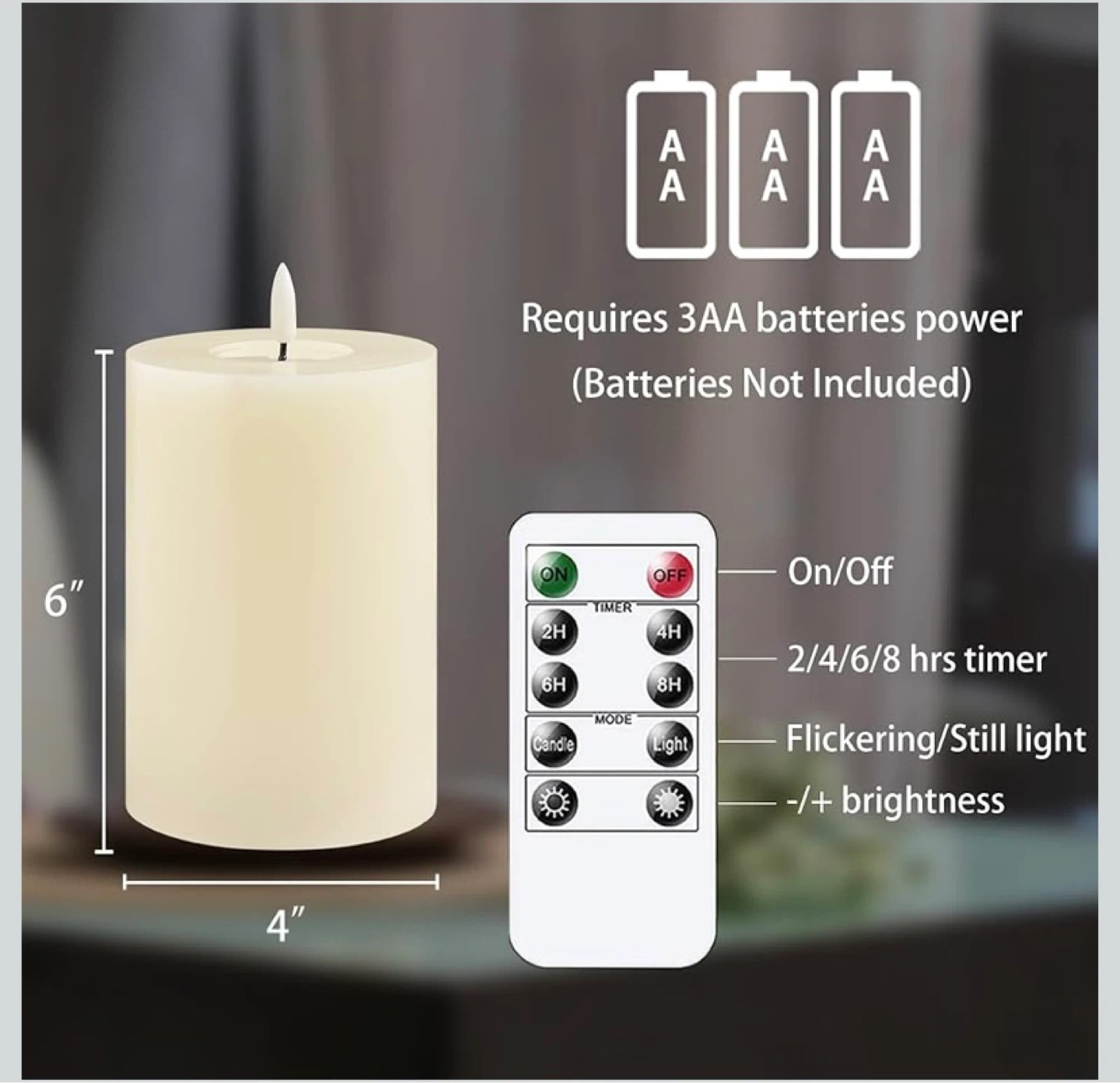 New Flameless Flickering 4" x6" Real Wax Ivory Remote Candles - photo 4