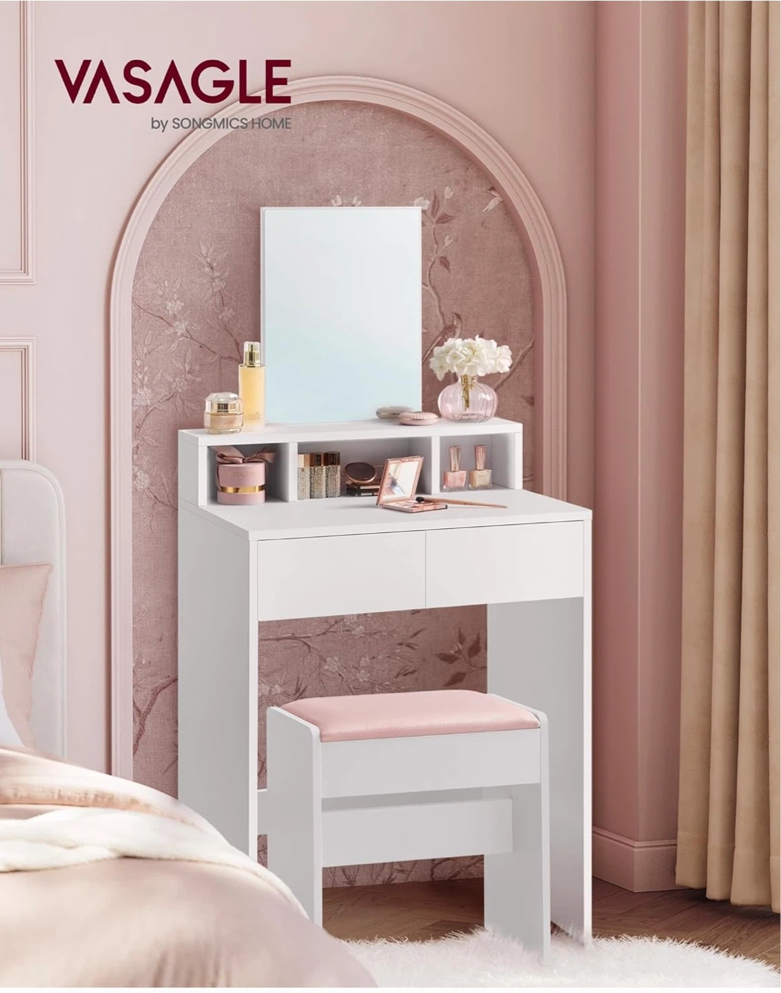 VASAGLE White Vanity Table with Mirror- delivery available - photo 2