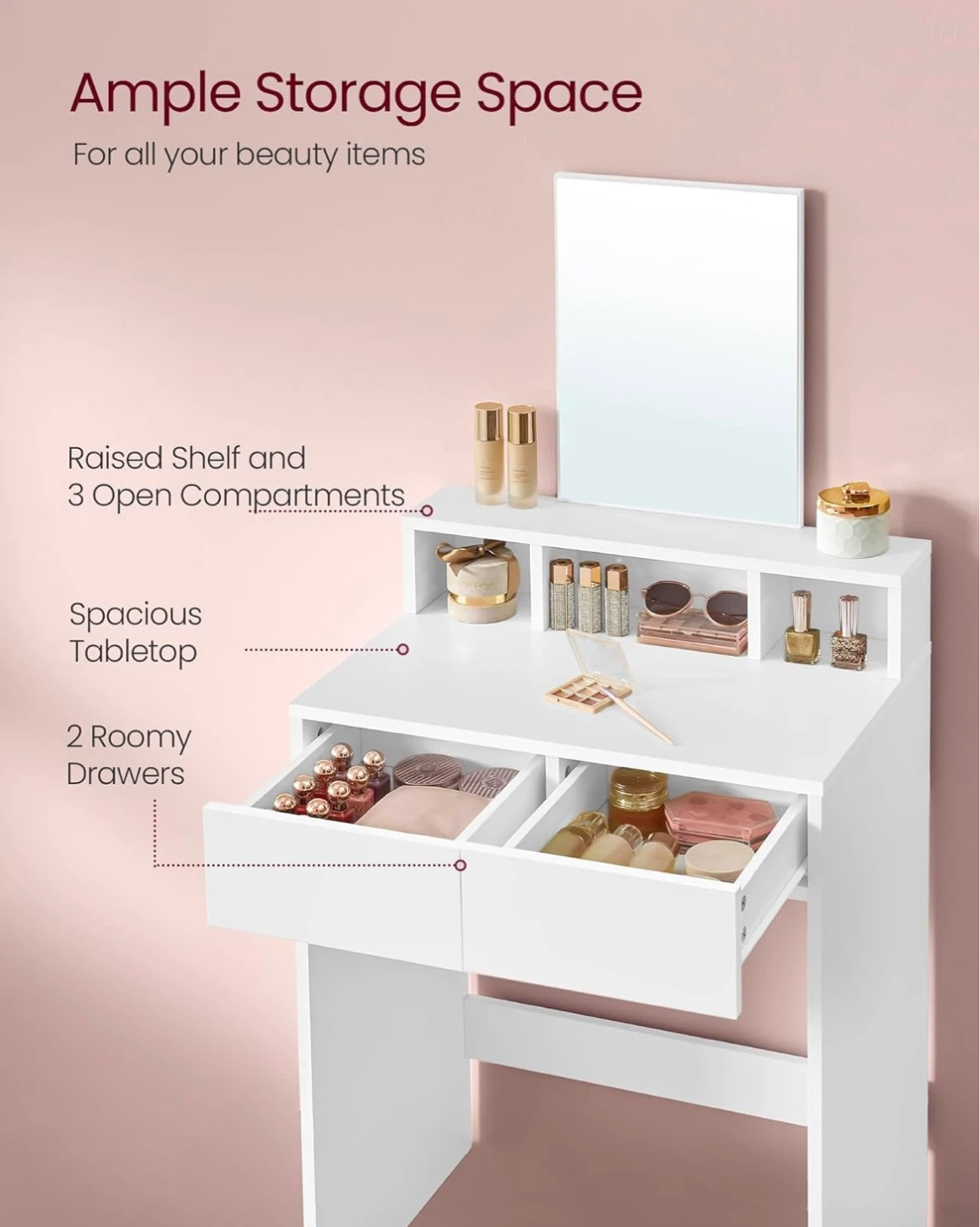 VASAGLE White Vanity Table with Mirror- delivery available - photo 5