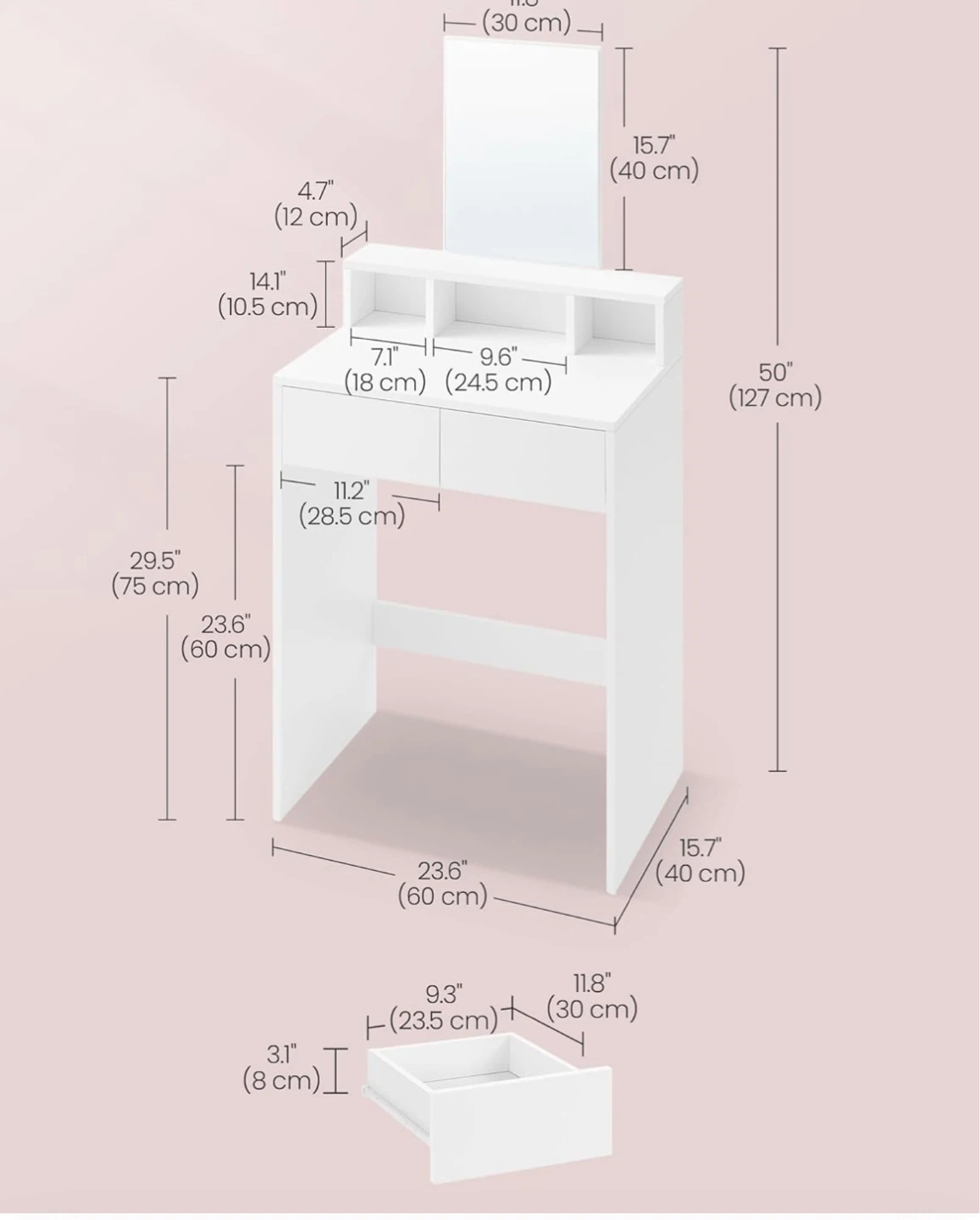 VASAGLE White Vanity Table with Mirror- delivery available - photo 3