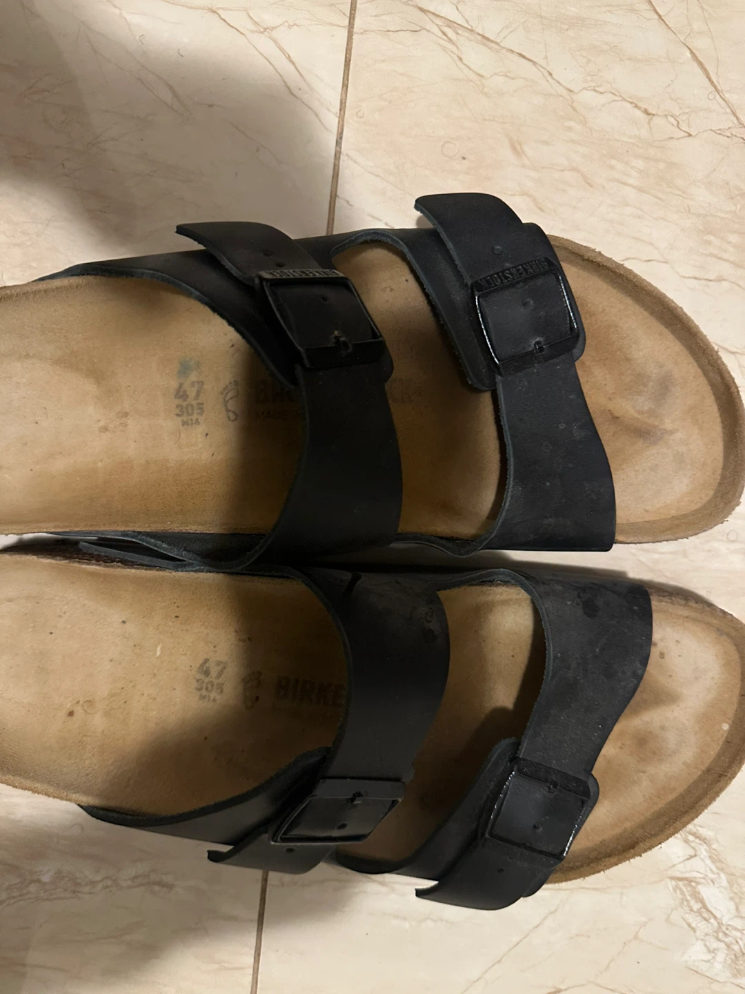 Birkenstock Arizona Sandals Black Leather Size 47