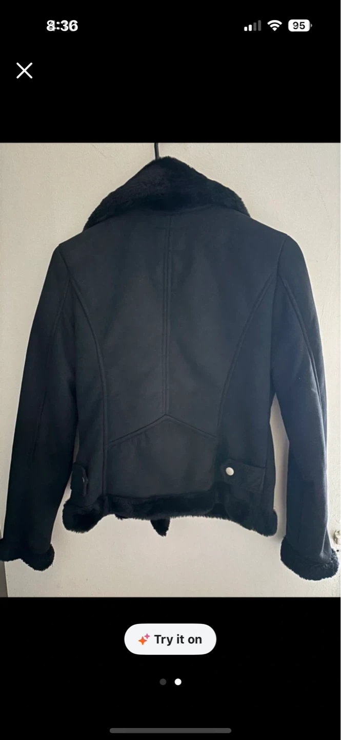 GUESS Black Faux Suede Moto Jacket with Fur Trim - photo 2