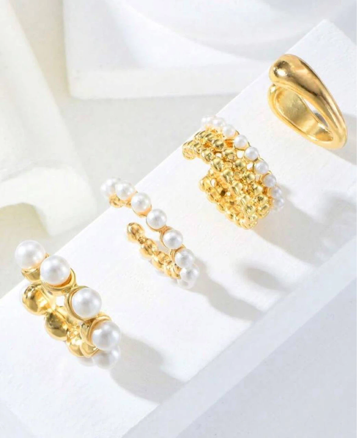 Set of 4 Pearl & Gold-Toned Ear Cuffs - photo 3