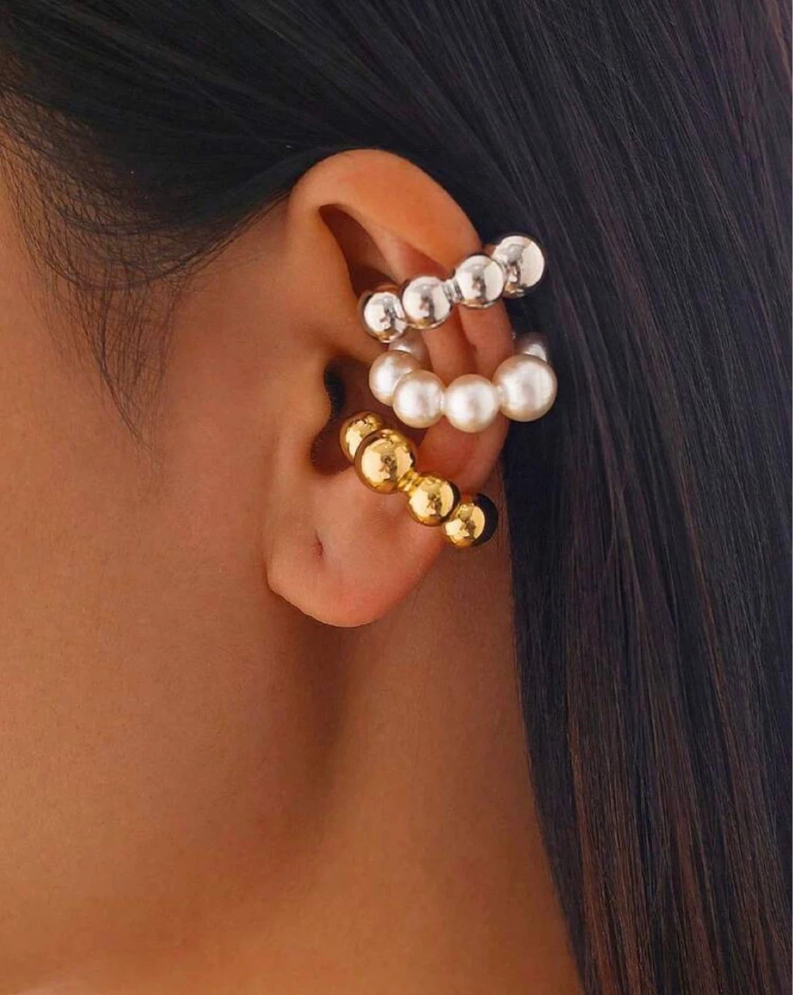 Set of 3 Ball Bead Ear Cuffs - photo 2