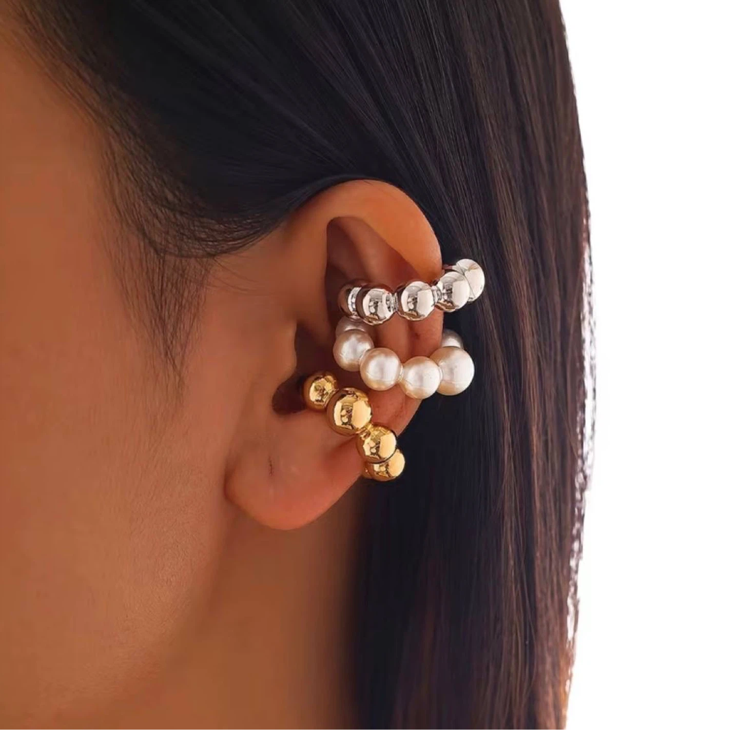 Set of 3 Ball Bead Ear Cuffs