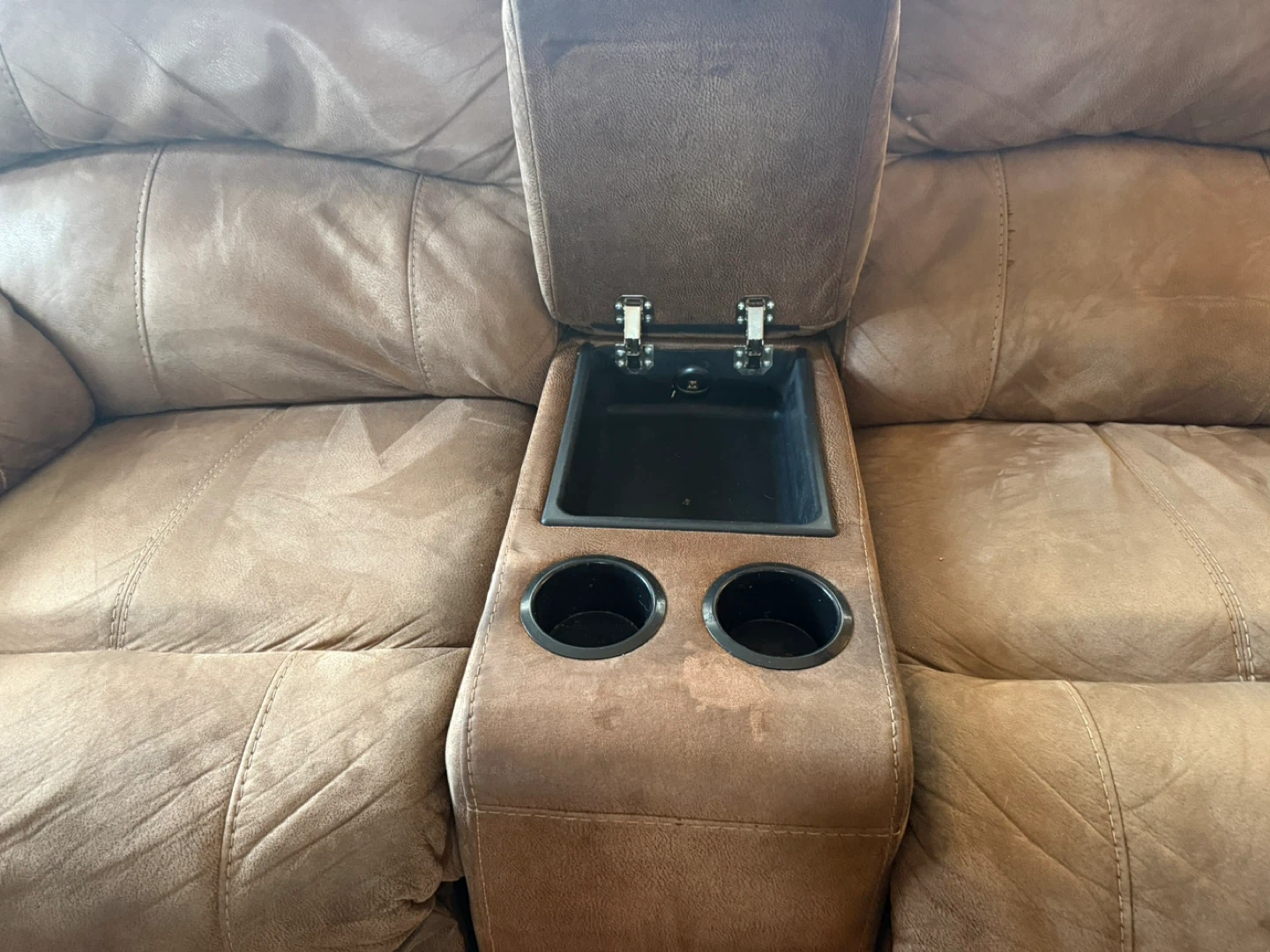 Brown Loveseat Recliner with Cup Holders - photo 2